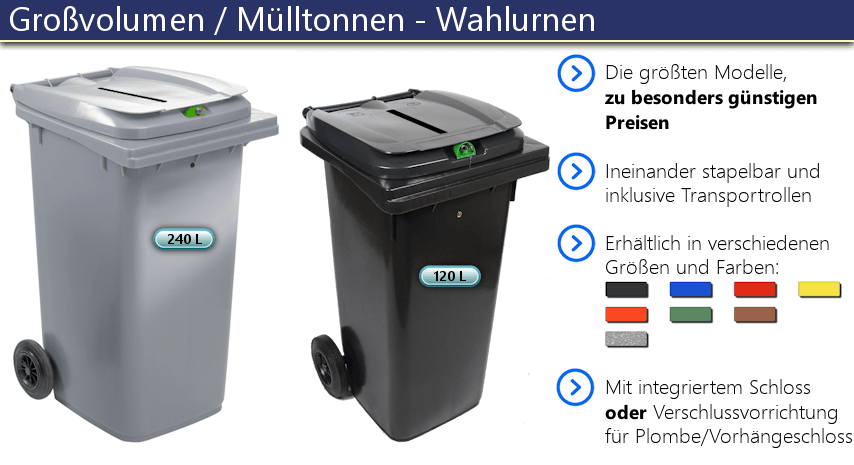 Zur Produktübersicht: Großvolumen / Mülltonnen - Wahlurnen