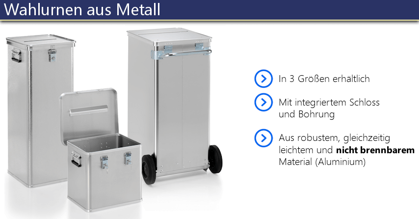 Zur Produktübersicht: Wahlurnen aus Metall (Aluminium)